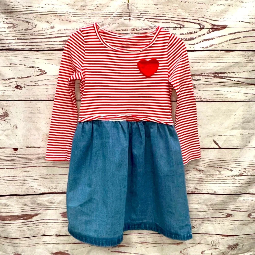 Carters Striped Long Sleeve Chambray Dress Size 5t